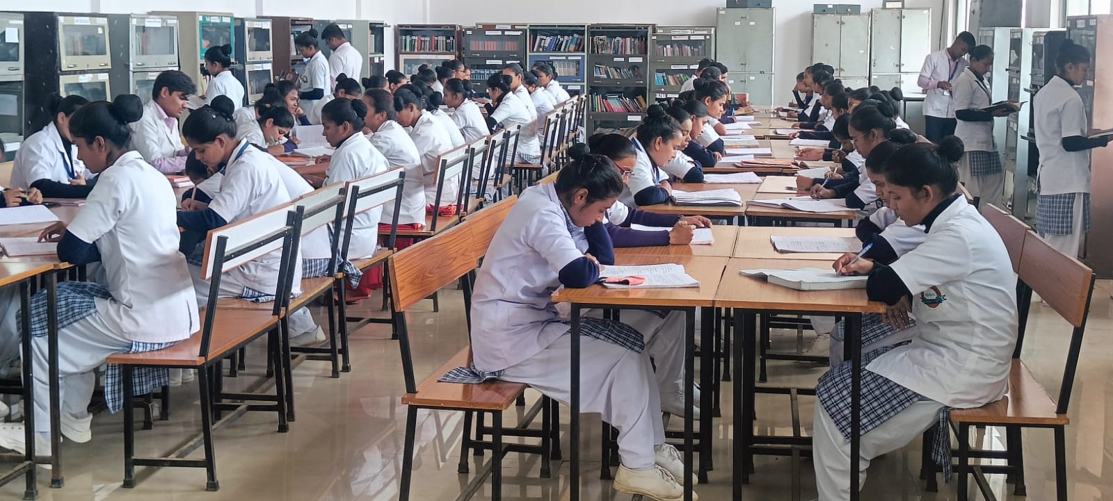 Students studying in a library